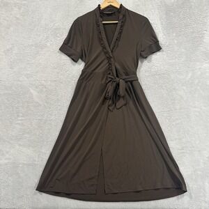 To the Max Midi Wrap Dress Women M Brown Babydoll Ruffle Vintage Y2K Boho